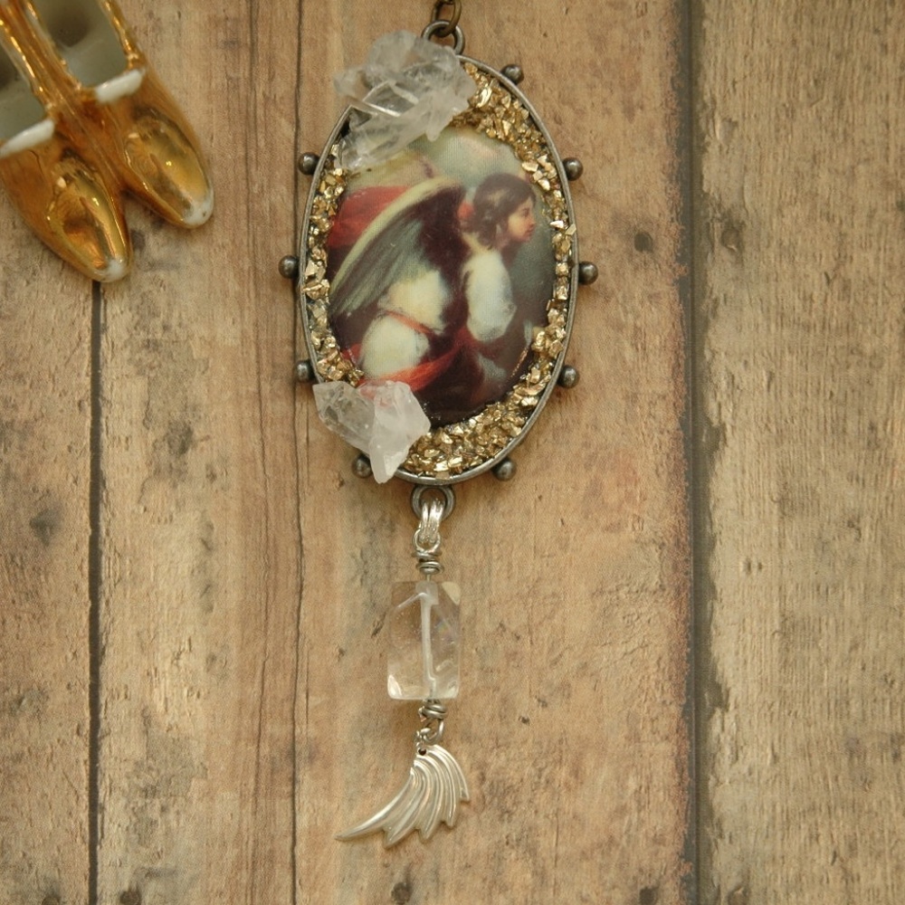 Archangel St Michael Quartz Crystal Cameo Necklace